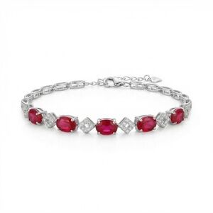 SGB12 S925 Stamped Natural Ruby Bracelet 6+1.5”